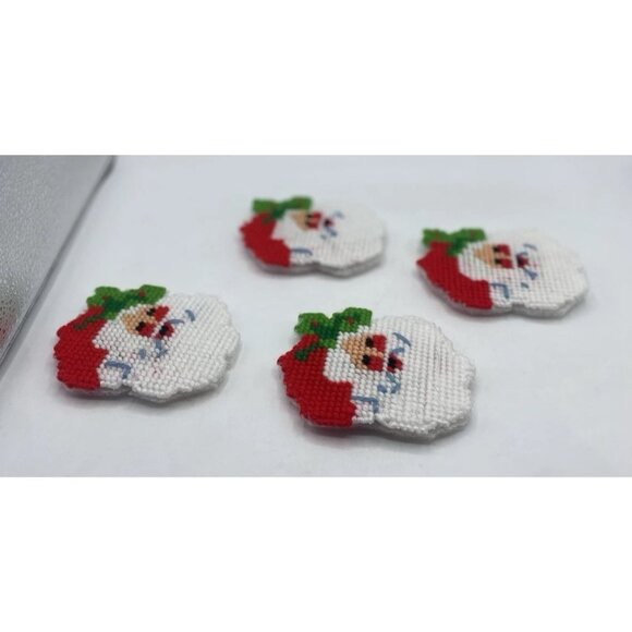 Christmas Plastic Canvas Coasters Set of 4 with Holder Mug Cup Kitsch Retro - Picture 12 of 14